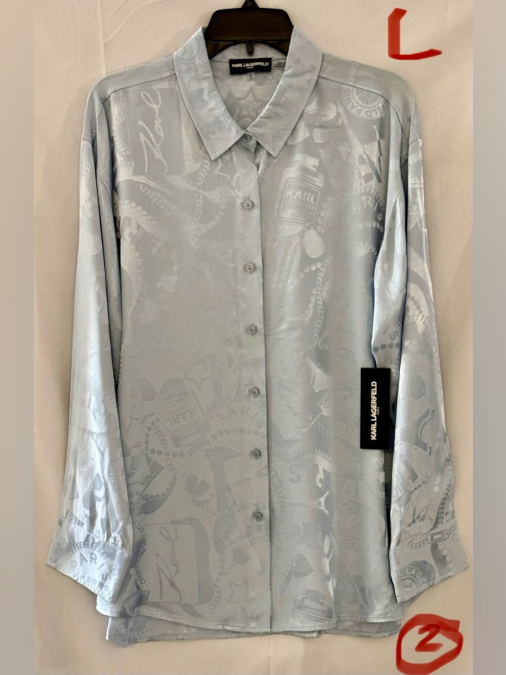 Karl Lagerfeld Light Gray Tonal Jacquard Button-Down Shirt